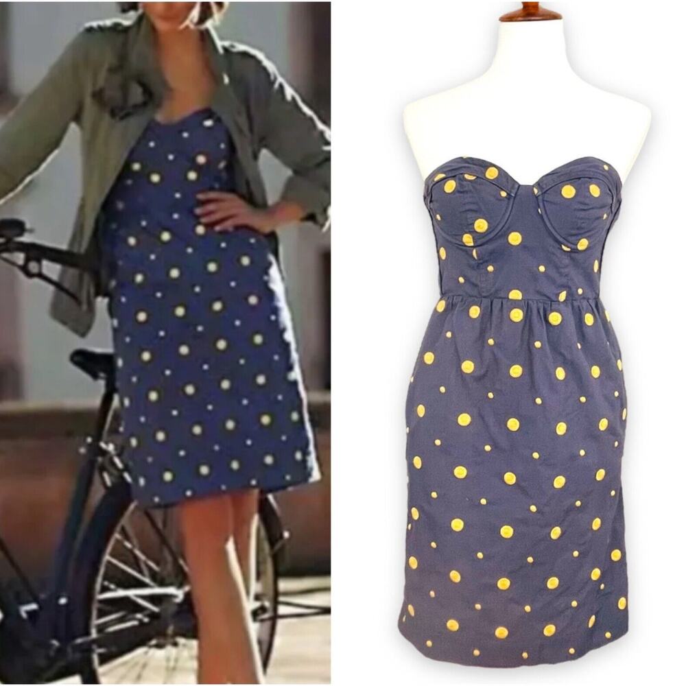Anthropologie Floreat Women's Golden Sun Dot Polka Dot Strapless Dress Size 4